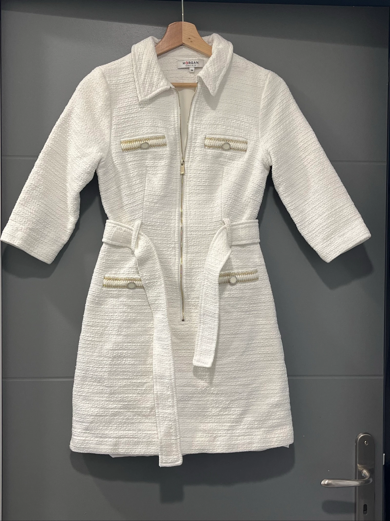 Robe Morgan blanche en tweed T36